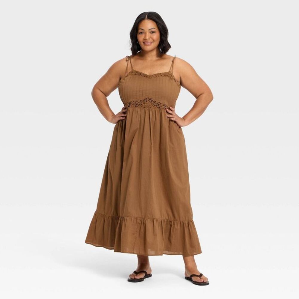 Women's Lace Cami Midi A-Line Dress - Universal Thread Brown XXL